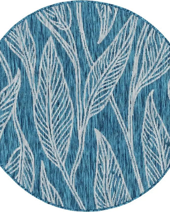 Modern outdoor botanical leaf rug - Teal / 4’ 1 x 4’ 1 /