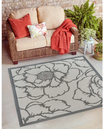 Modern outdoor botanical rose rug - Rugs