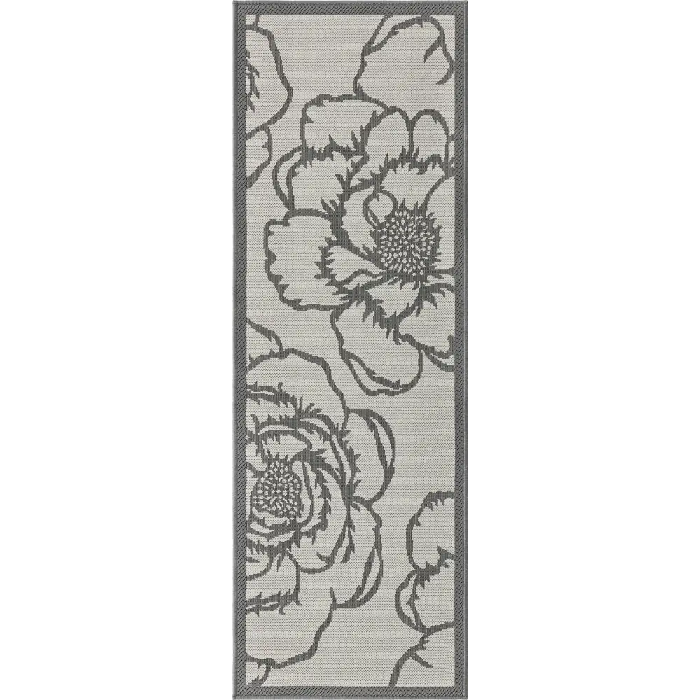 Modern outdoor botanical rose rug - Gray / 2’ x 6’ 1 /