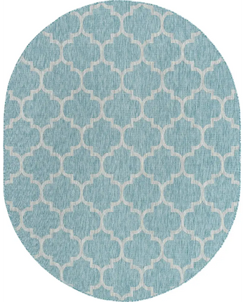 Modern outdoor trellis rug - Aquamarine / 7’ 10 x 10’ / Oval