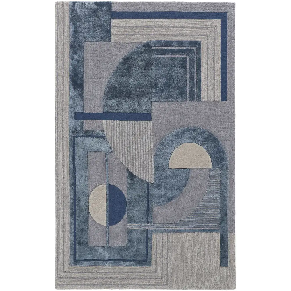 Nash Tufted Art Deco Wool Rug - Blue / Gray / Rectangle / 2’