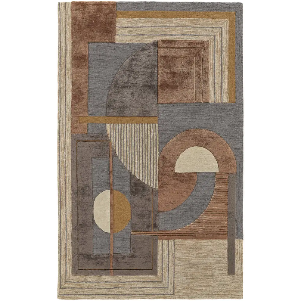 Nash Tufted Art Deco Wool Rug - Brown / Gray / Rectangle / 