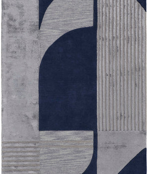Nash tufted graphic wool area rug - Blue / Gray / Rectangle