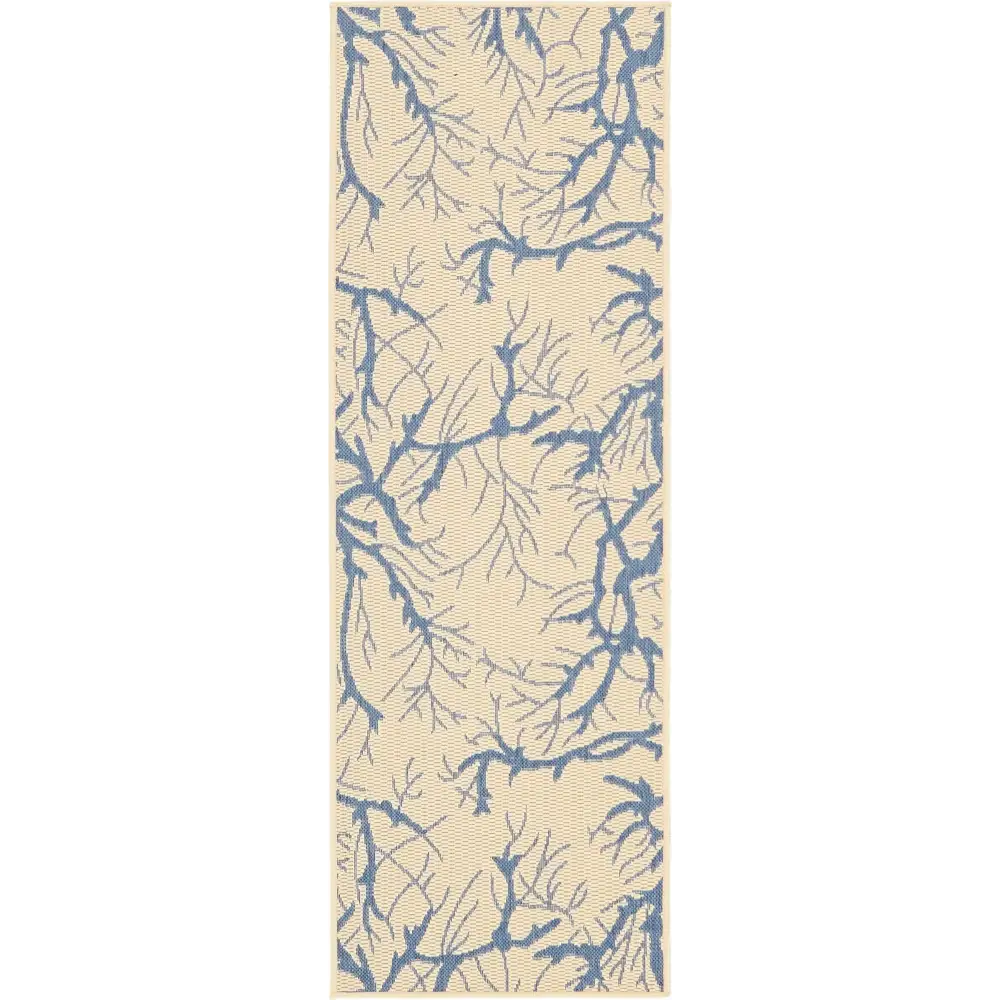 Outdoor outdoor botanical branch rug - Beige and Blue / 2’ x