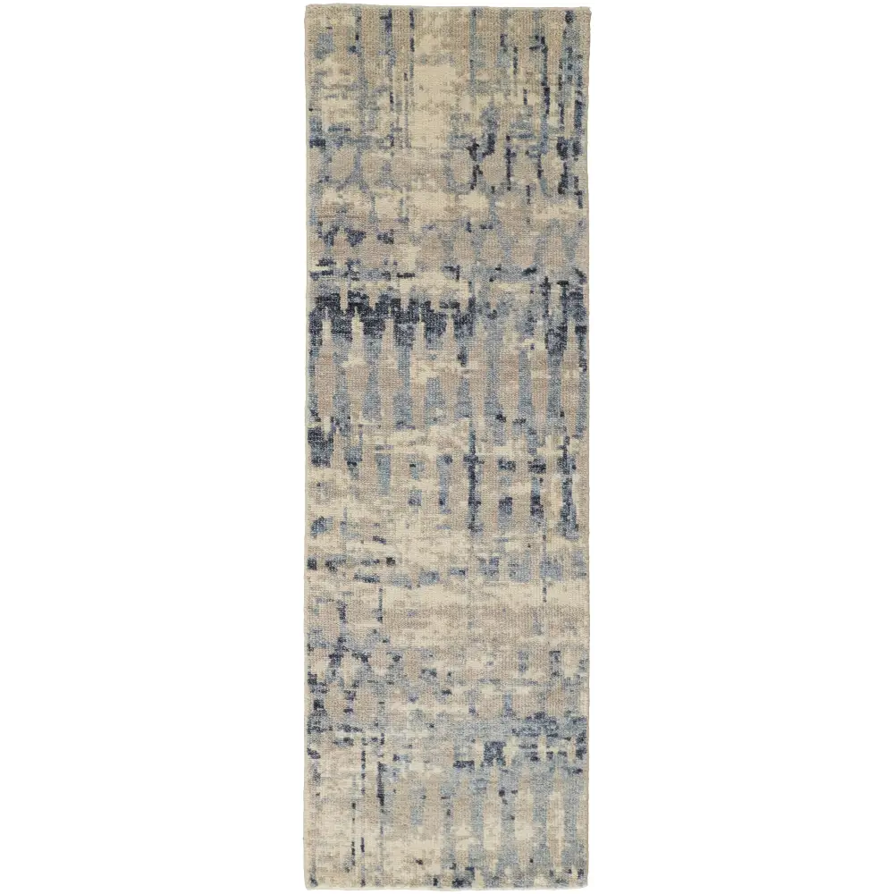 Palomar Hand-Knot Abstract - Tan / Blue / Runner / 2’-6 x 8’