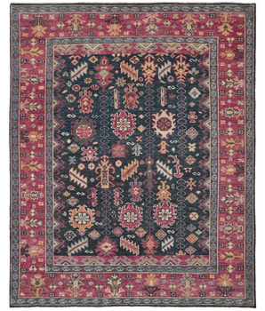 Piraj nordic hand-knot wool rug - Pink / Blue / Rectangle /