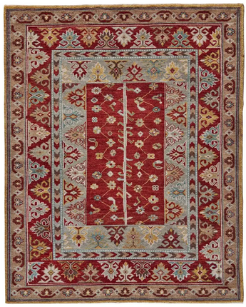 Piraj Nordic Hand-Knot Wool Rug - Red / Blue / Rectangle / 