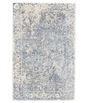 Reagan Distressed Ornamental Wool Rug - White / Blue / 