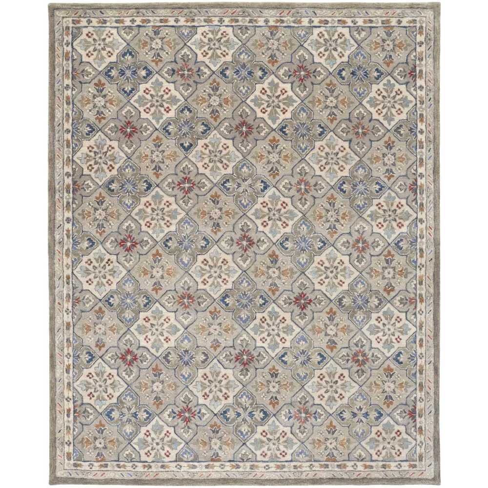 Rylan Tufted Persian Floral Rug - Gray / Blue / Rectangle / 