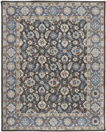Rylan Tufted Persian Floral Rug - Gray / Blue / Rectangle / 