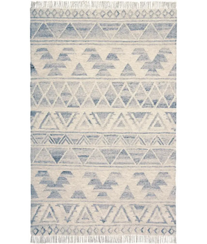 Savona Bohemian Geometric Flatweave Rug - Blue / White / 
