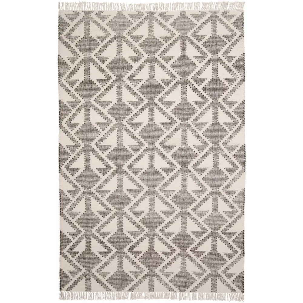 Savona Bohemian Geometric Flatweave Rug - Gray / White / 