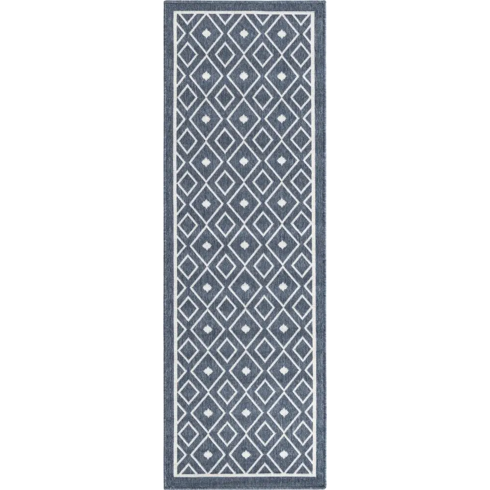 Scandinavian outdoor trellis kafes rug - Navy Blue / 2’ x 6’