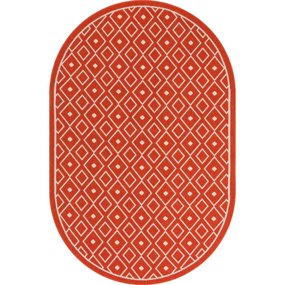 Scandinavian outdoor trellis kafes rug - Rust Red / 5’ 3 x