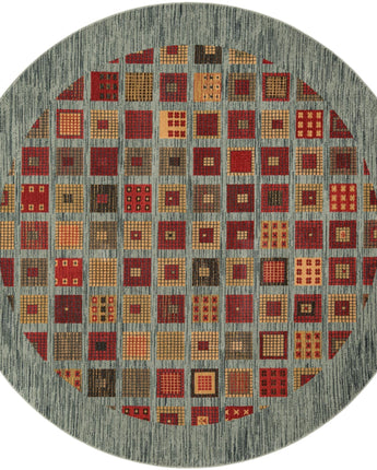Southwestern rustic designed fars area rug - Blue / Round /