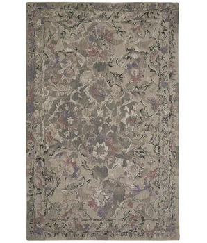 Tivoli Distressed Textured Wool Rug - Beige / Purple / 