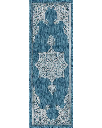 Traditional outdoor traditional antique rug - Teal / 2’ x 6’