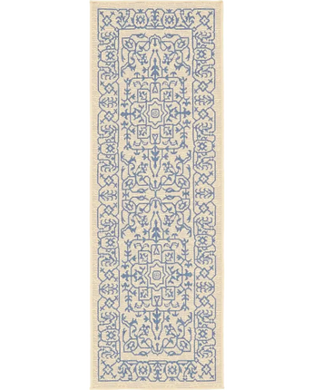Traditional outdoor botanical allover rug - Beige and Blue /