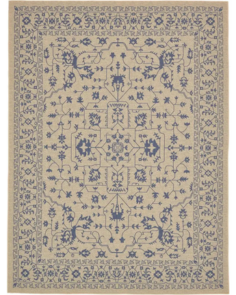 Traditional outdoor botanical allover rug - Beige and Blue /