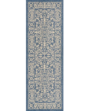 Traditional outdoor botanical allover rug - Blue / 2’ 2 x 6’