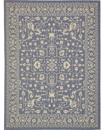 Traditional outdoor botanical allover rug - Blue / 9’ x 12’