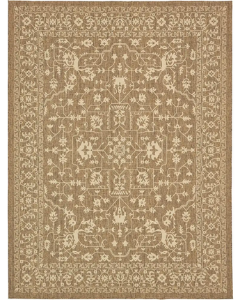 Traditional outdoor botanical allover rug - Brown / 9’ x 12’