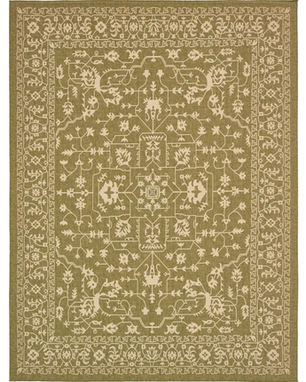 Traditional outdoor botanical allover rug - Olive / 9’ x 12’
