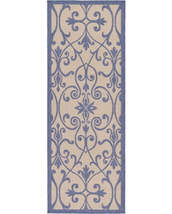 Traditional outdoor botanical gate rug - Blue / 2’ 2 x 6’ 1