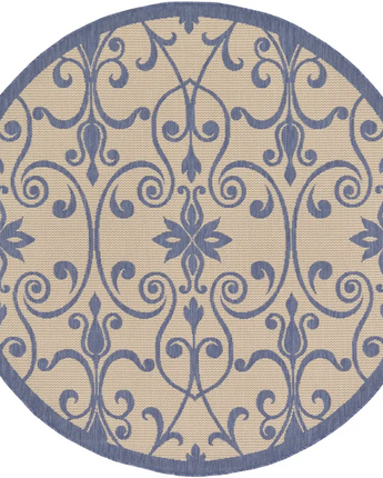 Traditional outdoor botanical gate rug - Blue / 6’ 1 x 6’ 1