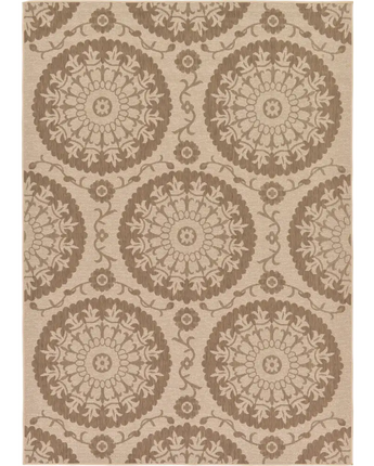 Traditional outdoor botanical medallion rug - Brown / 7’ 1 x