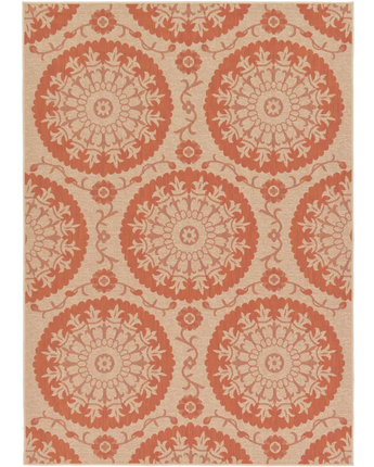 Traditional outdoor botanical medallion rug - Terracotta /