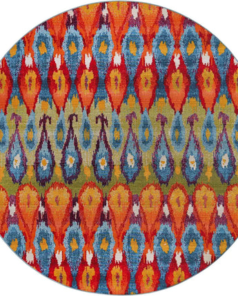 Traditional outdoor modern ikat rug - Multi / 8’ x 8’ /