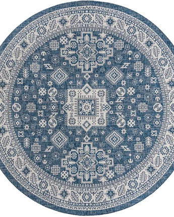 Tribal outdoor aztec chalca rug - Blue / 10’ x 10’ / Round -