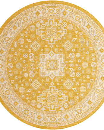 Tribal outdoor aztec chalca rug - Yellow / 10’ x 10’ / Round