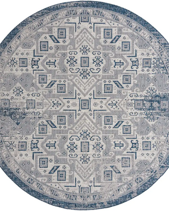 Tribal outdoor aztec coba rug - Blue / 10’ x 10’ / Round -