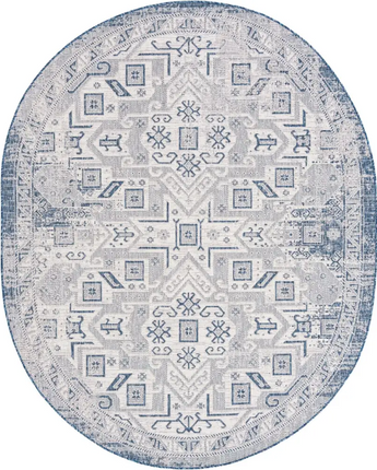 Tribal outdoor aztec coba rug - Blue / 7’ 10 x 10’ / Oval -