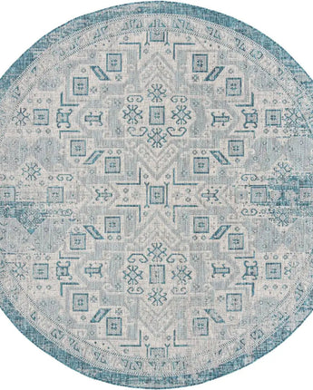 Tribal outdoor aztec coba rug - Teal / 10’ x 10’ / Round -
