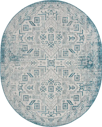 Tribal outdoor aztec coba rug - Teal / 7’ 10 x 10’ / Oval -