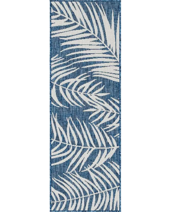 Tropical outdoor botanical palm rug - Blue / 2’ x 6’ 1 /