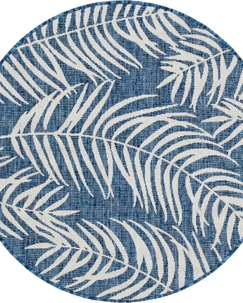 Tropical outdoor botanical palm rug - Blue / 4’ 1 x 4’ 1 /