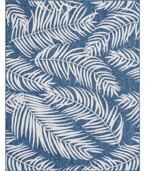 Tropical outdoor botanical palm rug - Blue / 9’ x 12’ /