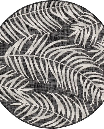 Tropical outdoor botanical palm rug - Charcoal / 4’ 1 x 4’ 1