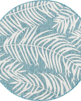 Tropical outdoor botanical palm rug - Light Aqua / 4’ 1 x 4’