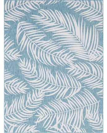 Tropical outdoor botanical palm rug - Light Aqua / 9’ x 12’