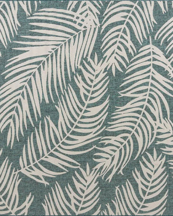 Tropical outdoor botanical palm rug - Teal / 10’ 8 x 10’ 8 /