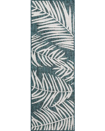 Tropical outdoor botanical palm rug - Teal / 2’ x 6’ 1 /