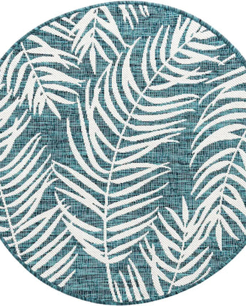 Tropical outdoor botanical palm rug - Teal / 4’ 1 x 4’ 1 /