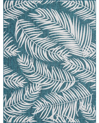 Tropical outdoor botanical palm rug - Teal / 9’ x 12’ /