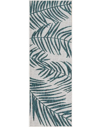 Tropical outdoor botanical palm rug - Teal Ivory / 2’ x 6’ 1